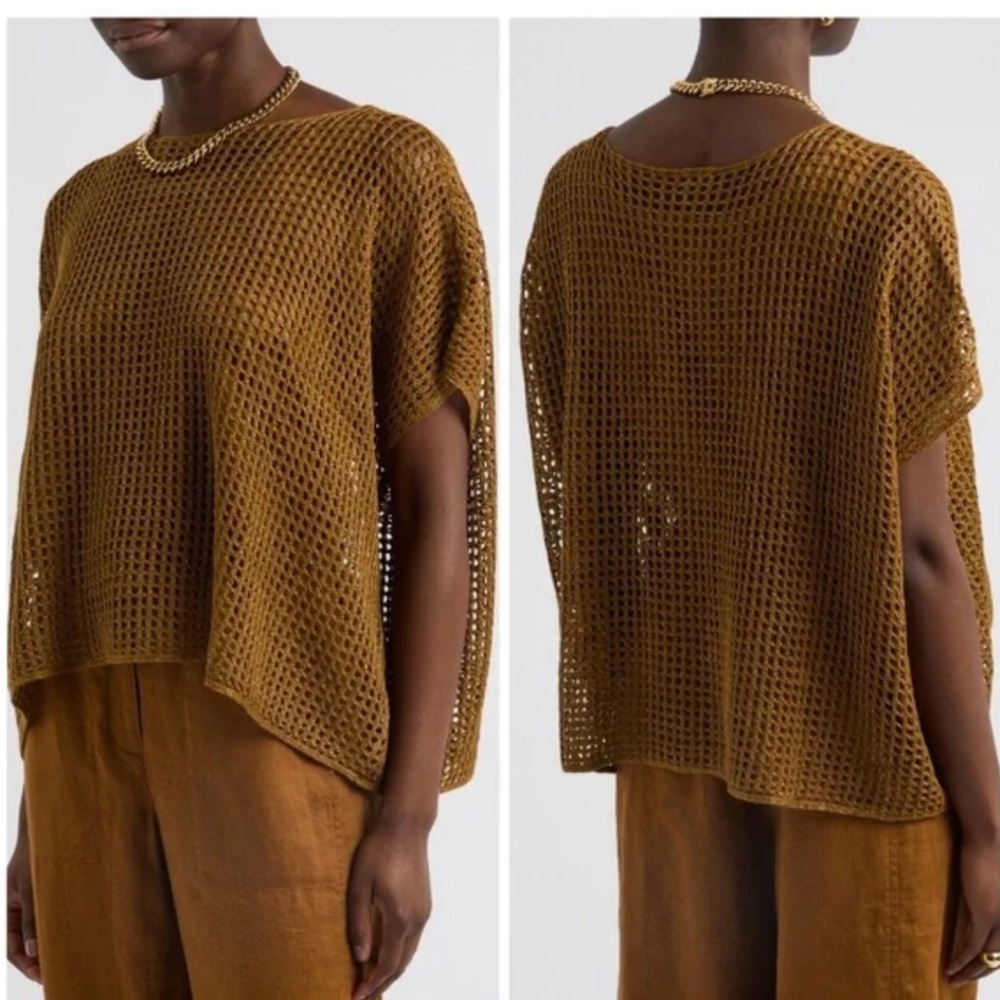 NEW Eileen Fisher Organic Linen Delave Bateau Neck Top 2X Boxy Fit Short Length - Picture 6 of 16